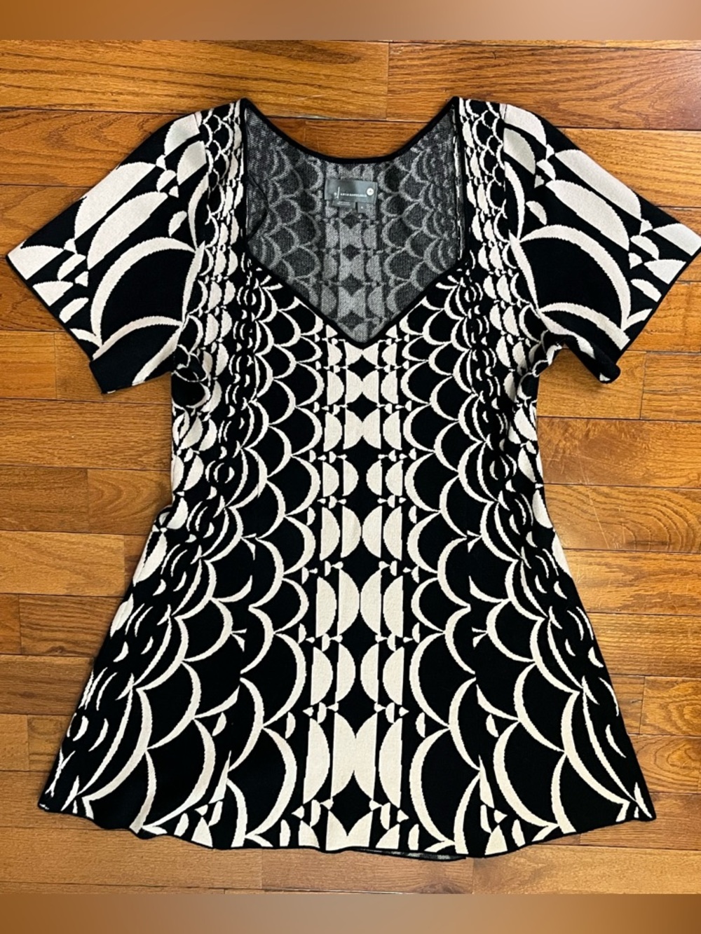 Anthropologie Knit Sweater Dress Black White Pattern Women’s XL Boho Geometric